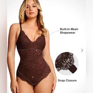 NWT Popilush Shapewear Firm Control Smoothing Full Lace Thong Bodysuit